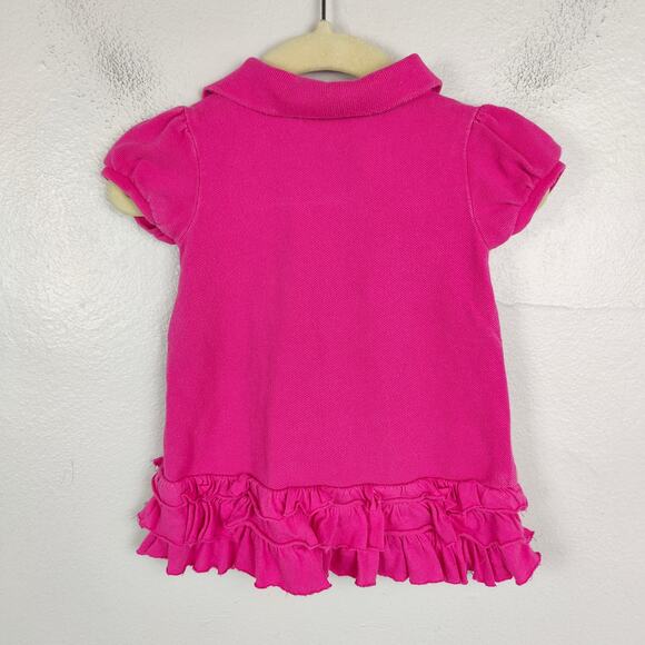 Ralph Lauren Polo Dress Baby Girls 9M Bright Pink Rugby Pique Cotton Preppy - Picture 3 of 5